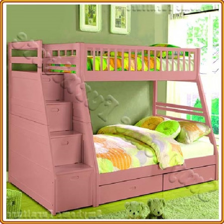 EU192 - Pink : Giường 2 Tầng, 2 Hộc Kéo + Cầu Thang Đảo Chiều, Giá Sách - Trên 1m / Dưới 1m4